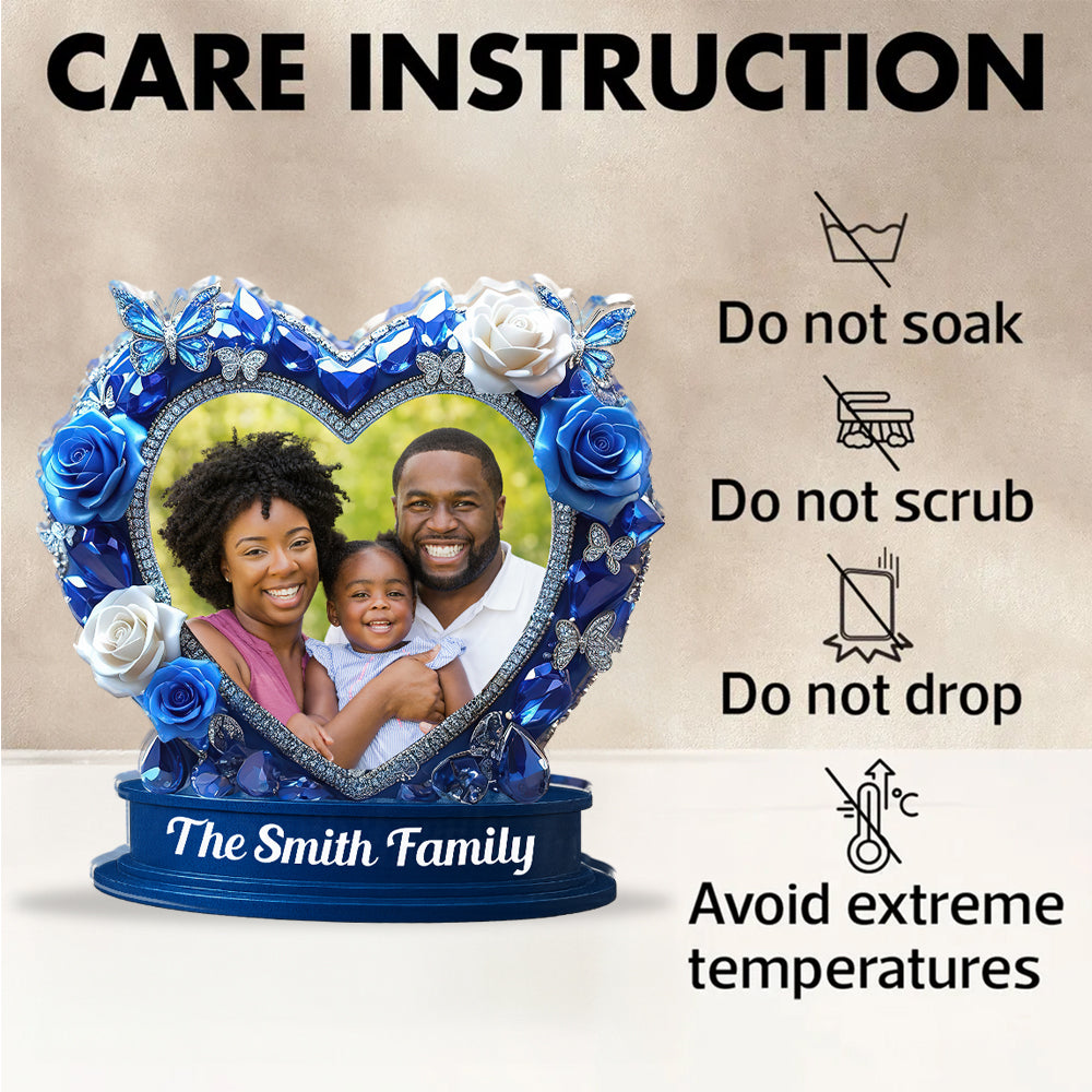 Our Family Rose Custom Personalized Acrylic Block Plaque with family names and floral design.