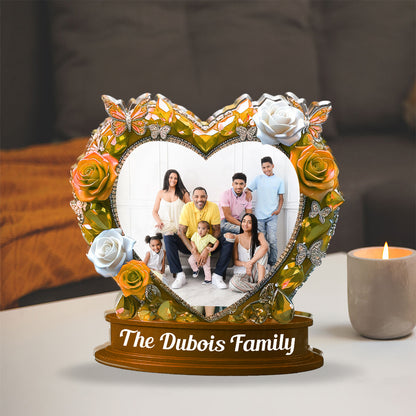 Our Family Rose Custom Personalized Acrylic Block Plaque with family names and floral design.