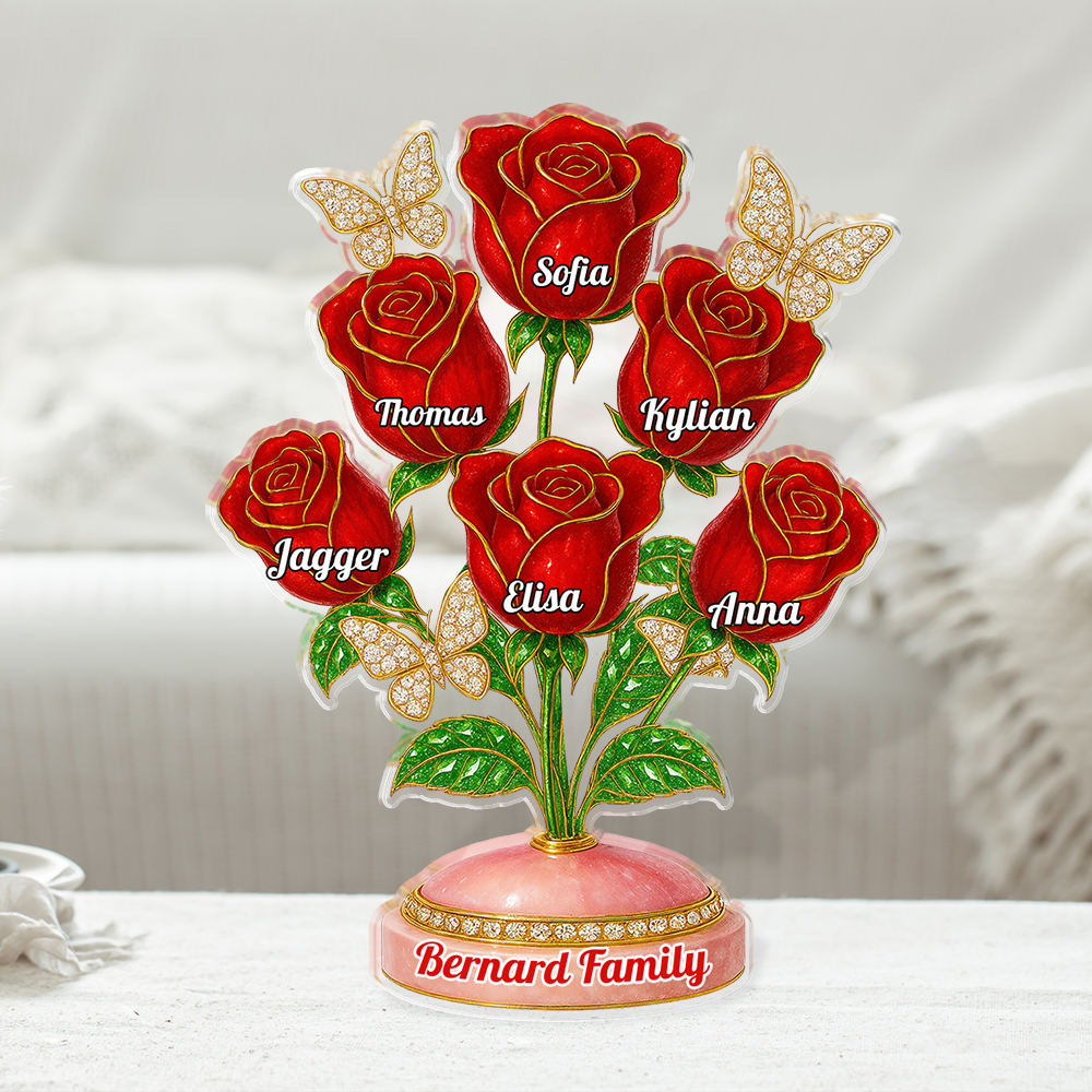 Custom acrylic family roses figure, personalized acrylic block plaque gift.