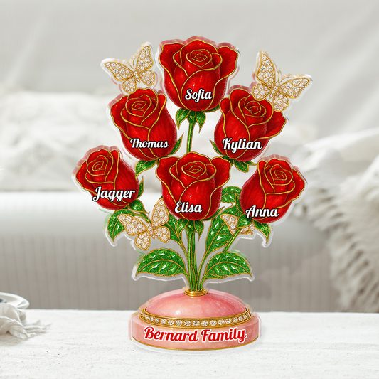 Custom acrylic family roses figure, personalized acrylic block plaque gift.
