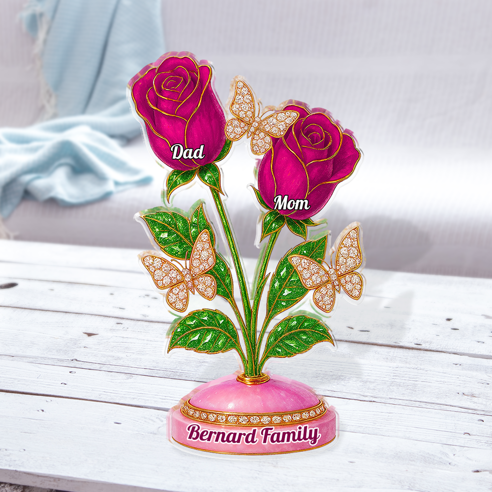 Custom acrylic family roses figure, personalized acrylic block plaque gift.