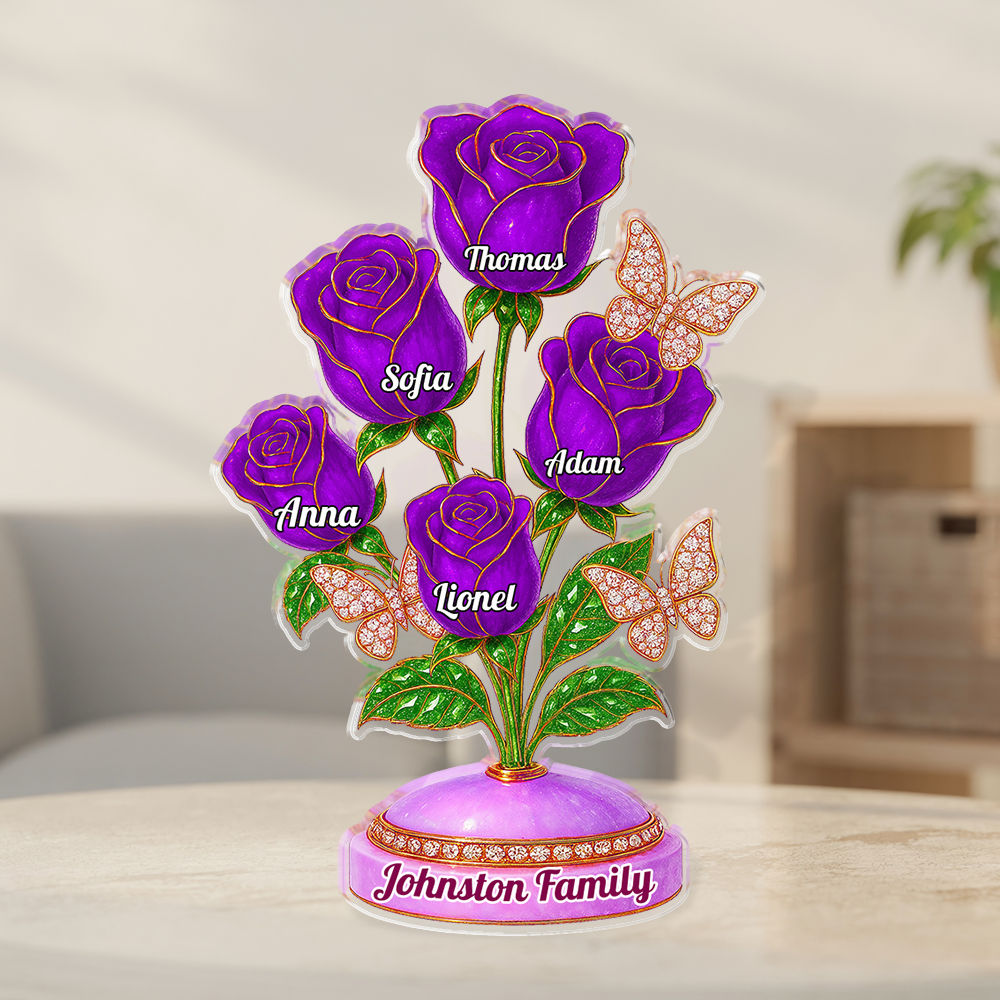 Custom acrylic family roses figure, personalized acrylic block plaque gift.