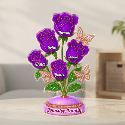Custom acrylic family roses figure, personalized acrylic block plaque gift.