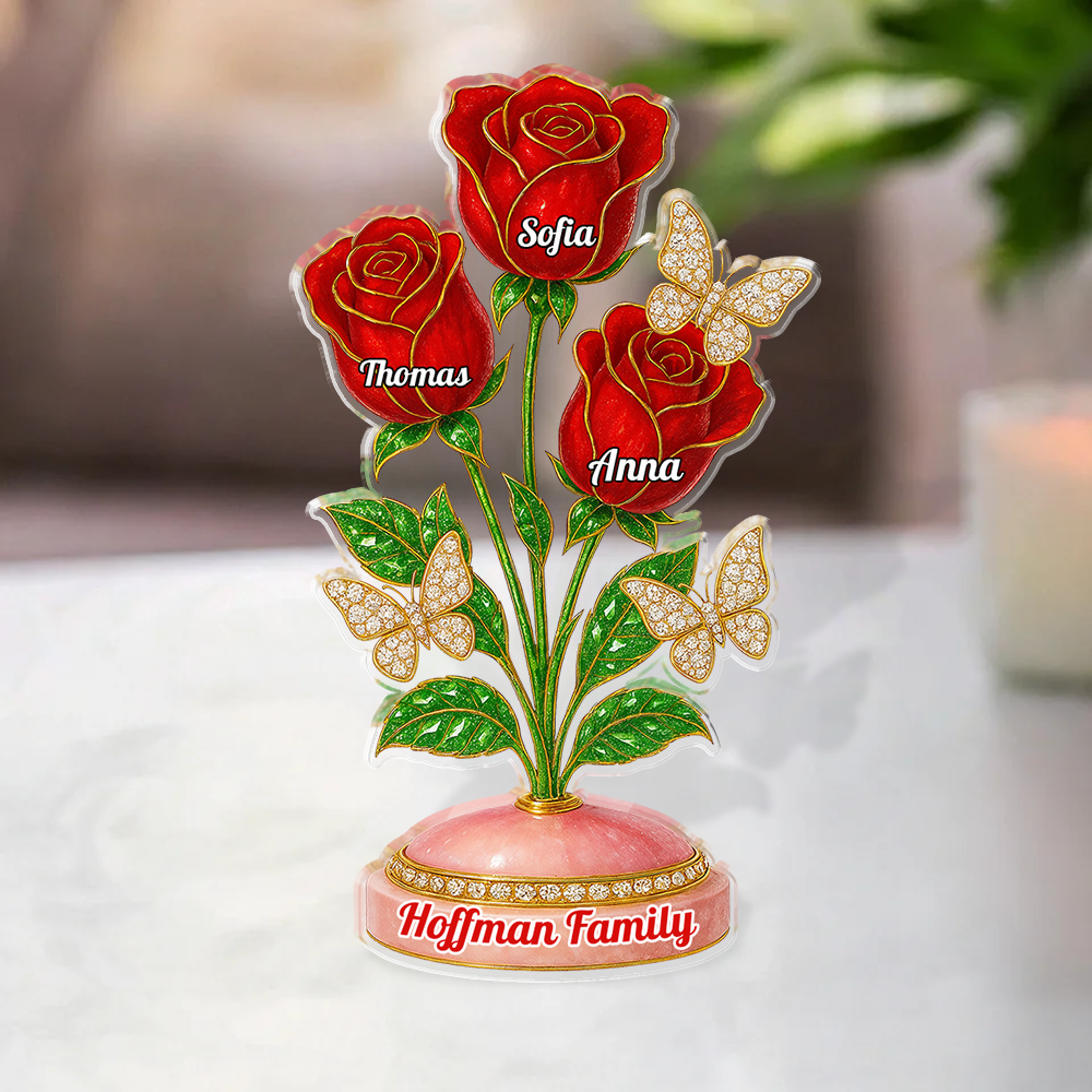 Custom acrylic family roses figure, personalized acrylic block plaque gift.