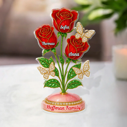 Custom acrylic family roses figure, personalized acrylic block plaque gift.