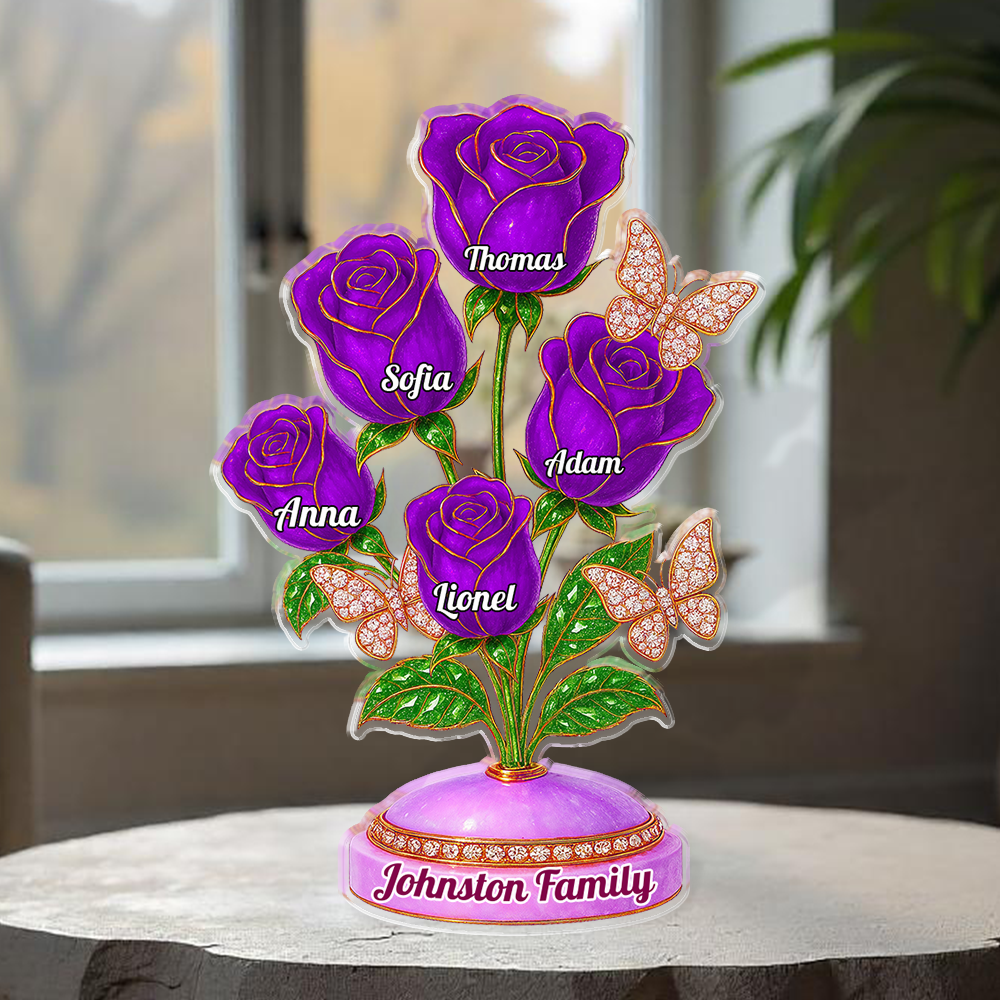 Custom acrylic family roses figure, personalized acrylic block plaque gift.