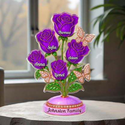 Custom acrylic family roses figure, personalized acrylic block plaque gift.