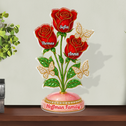 Custom acrylic family roses figure, personalized acrylic block plaque gift.
