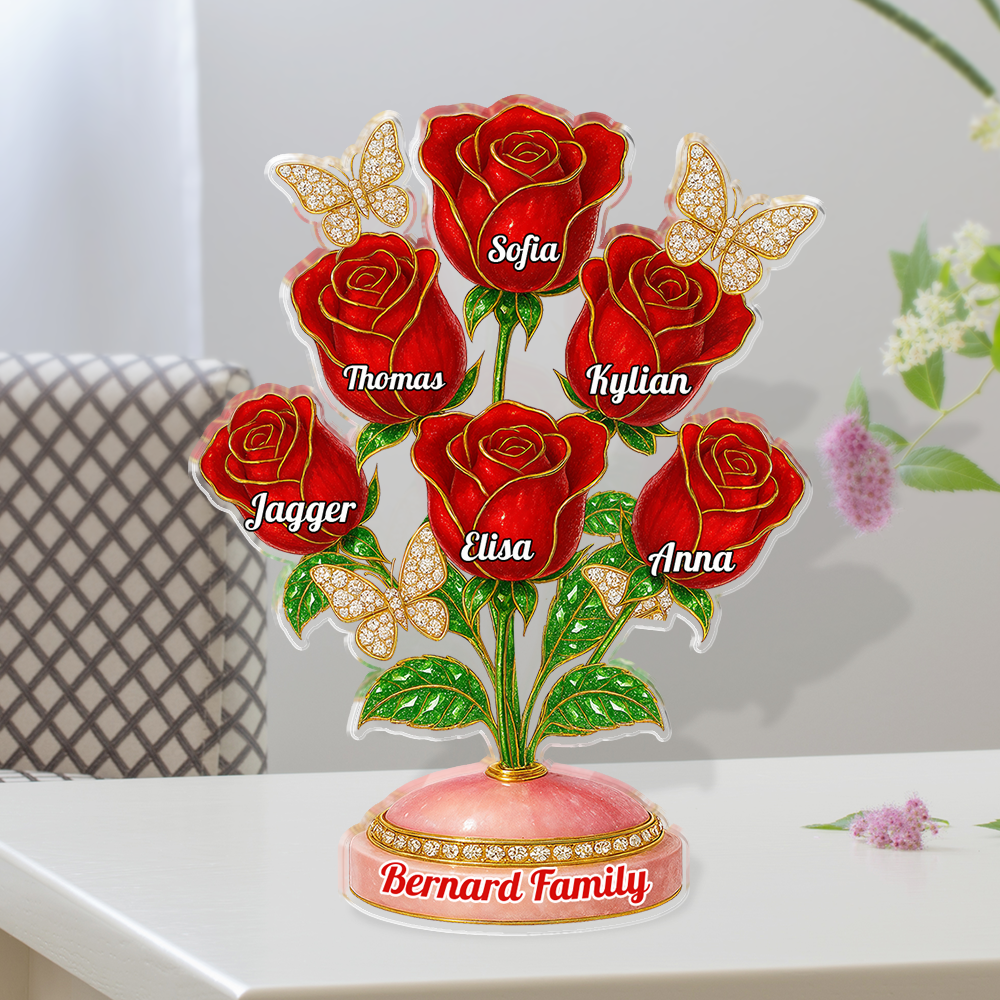 Custom acrylic family roses figure, personalized acrylic block plaque gift.