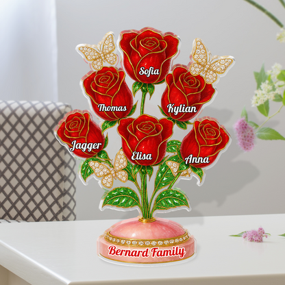 Custom acrylic family roses figure, personalized acrylic block plaque gift.