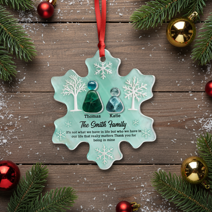 Personalized Our Family Sea Glass Ornament - Custom acrylic, layered design.