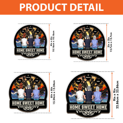 Personalized "Our Family This Christmas" window suncatcher ornament hanging.