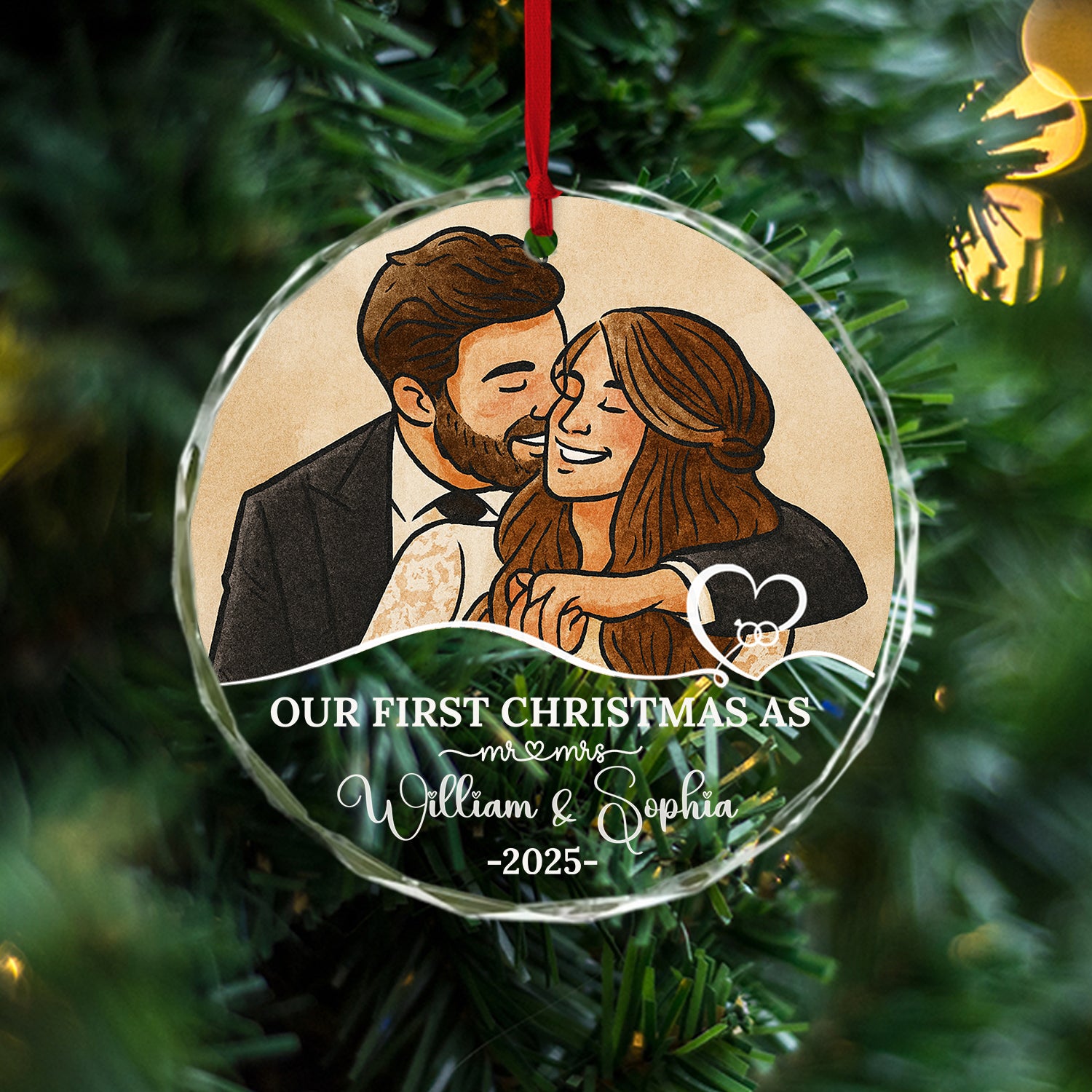 Personalized "Our First Christmas as Mr & Mrs" glass ornament, a custom Christmas gift.