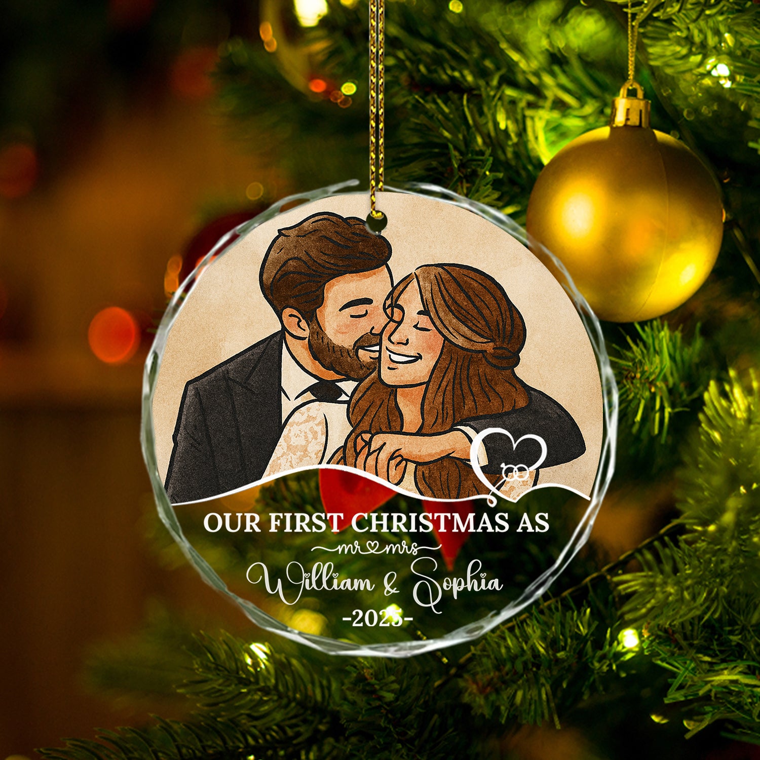 Personalized "Our First Christmas as Mr & Mrs" glass ornament, a custom Christmas gift.