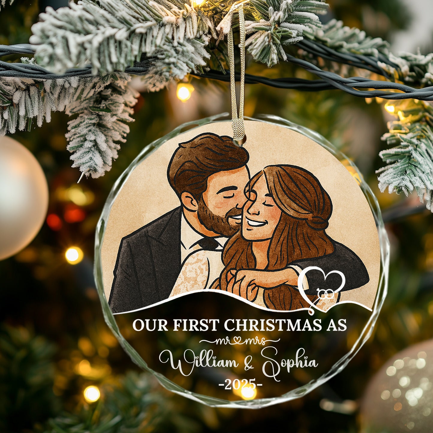 Personalized "Our First Christmas as Mr & Mrs" glass ornament, a custom Christmas gift.