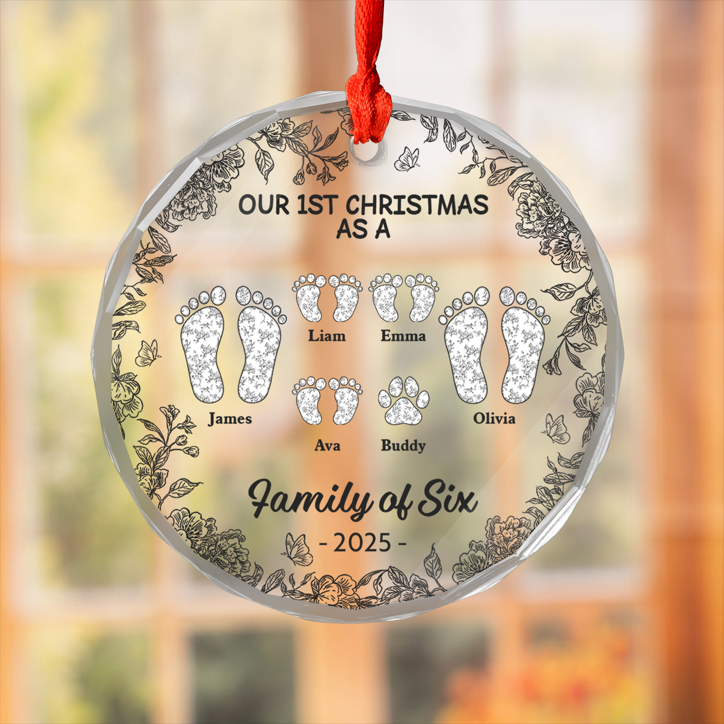 Personalized "Our First Christmas" custom glass ornament.