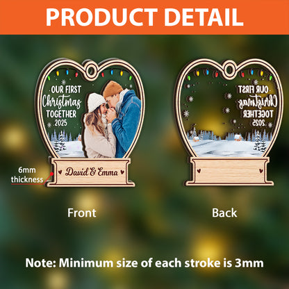 Our First Christmas custom hologram ornament, two-layered with personalized details.