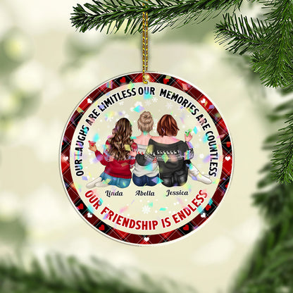 Our Friendship is Endless Custom Shape Hologram Ornament. Perfect personalized friend gift.