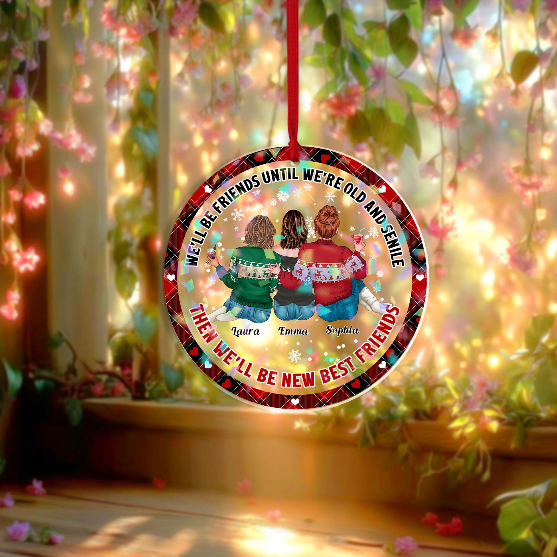 Our Friendship is Endless Custom Shape Hologram Ornament. Perfect personalized friend gift.