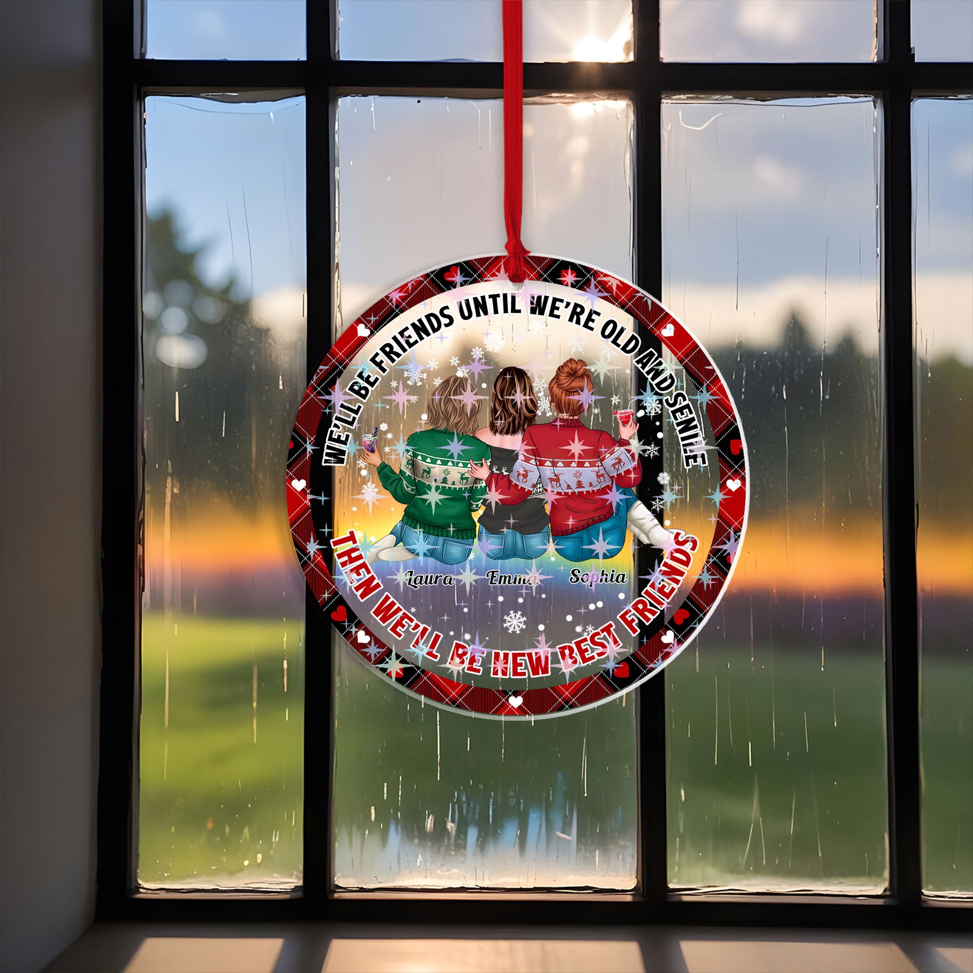 Our Friendship is Endless Custom Shape Hologram Ornament. Perfect personalized friend gift.