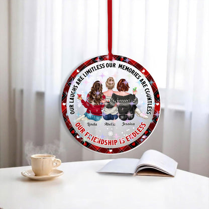 Our Friendship is Endless Custom Shape Hologram Ornament. Perfect personalized friend gift.