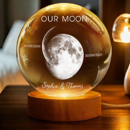 Our Moon Special Day Custom Moon Phase - Personalized Crystal Globe Lamp
