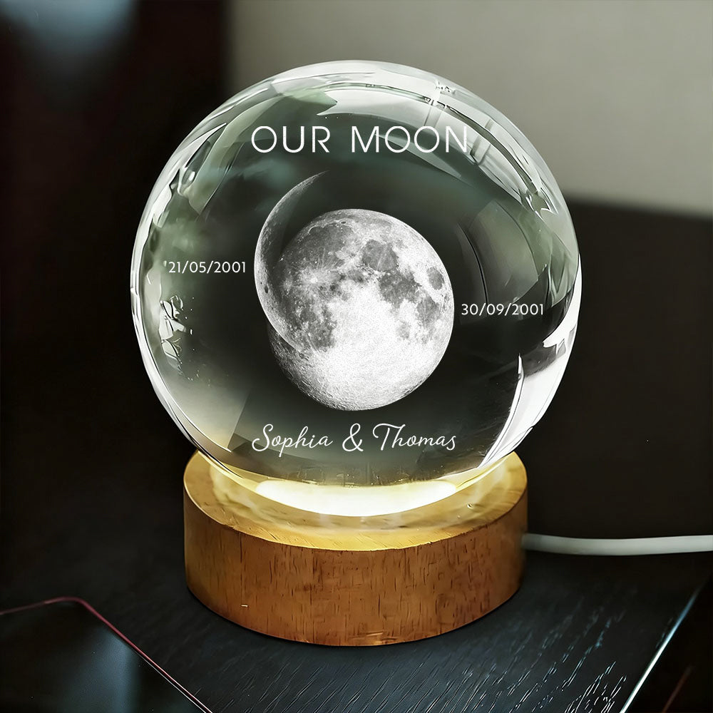Our Moon Special Day Custom Moon Phase - Personalized Crystal Globe Lamp