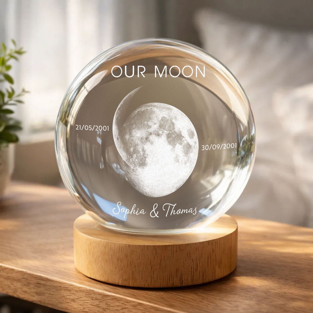 Our Moon Special Day Custom Moon Phase - Personalized Crystal Globe Lamp