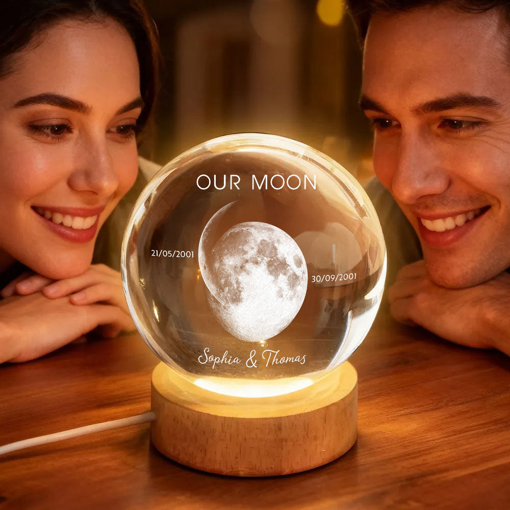 Our Moon Special Day Custom Moon Phase - Personalized Crystal Globe Lamp