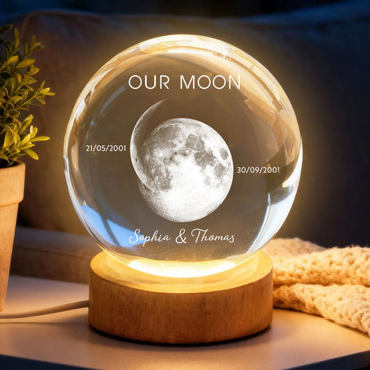 Our Moon Special Day Custom Moon Phase - Personalized Crystal Globe Lamp