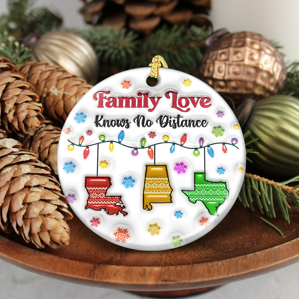 Personalized "Our New Home" Christmas Ornament for family, a custom ceramic circle gift.