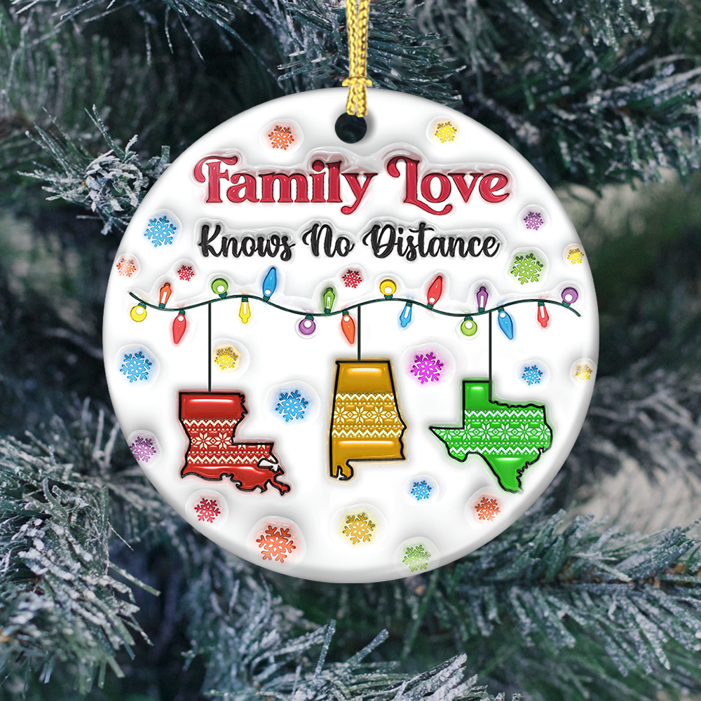 Personalized "Our New Home" Christmas Ornament for family, a custom ceramic circle gift.