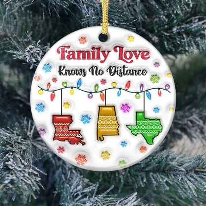 Personalized "Our New Home" Christmas Ornament for family, a custom ceramic circle gift.