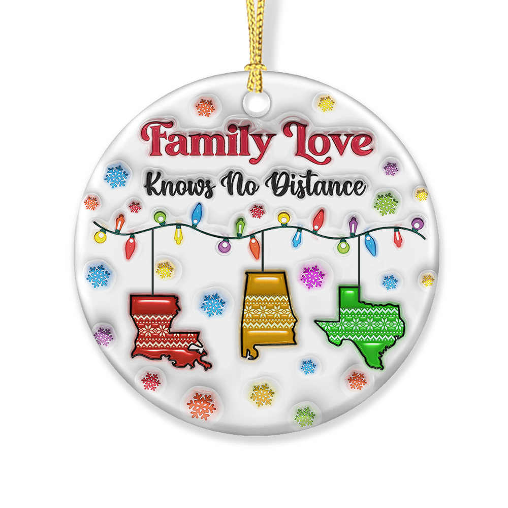 Personalized "Our New Home" Christmas Ornament for family, a custom ceramic circle gift.