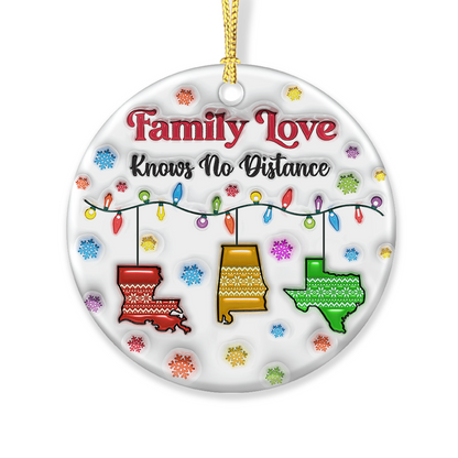 Personalized "Our New Home" Christmas Ornament for family, a custom ceramic circle gift.