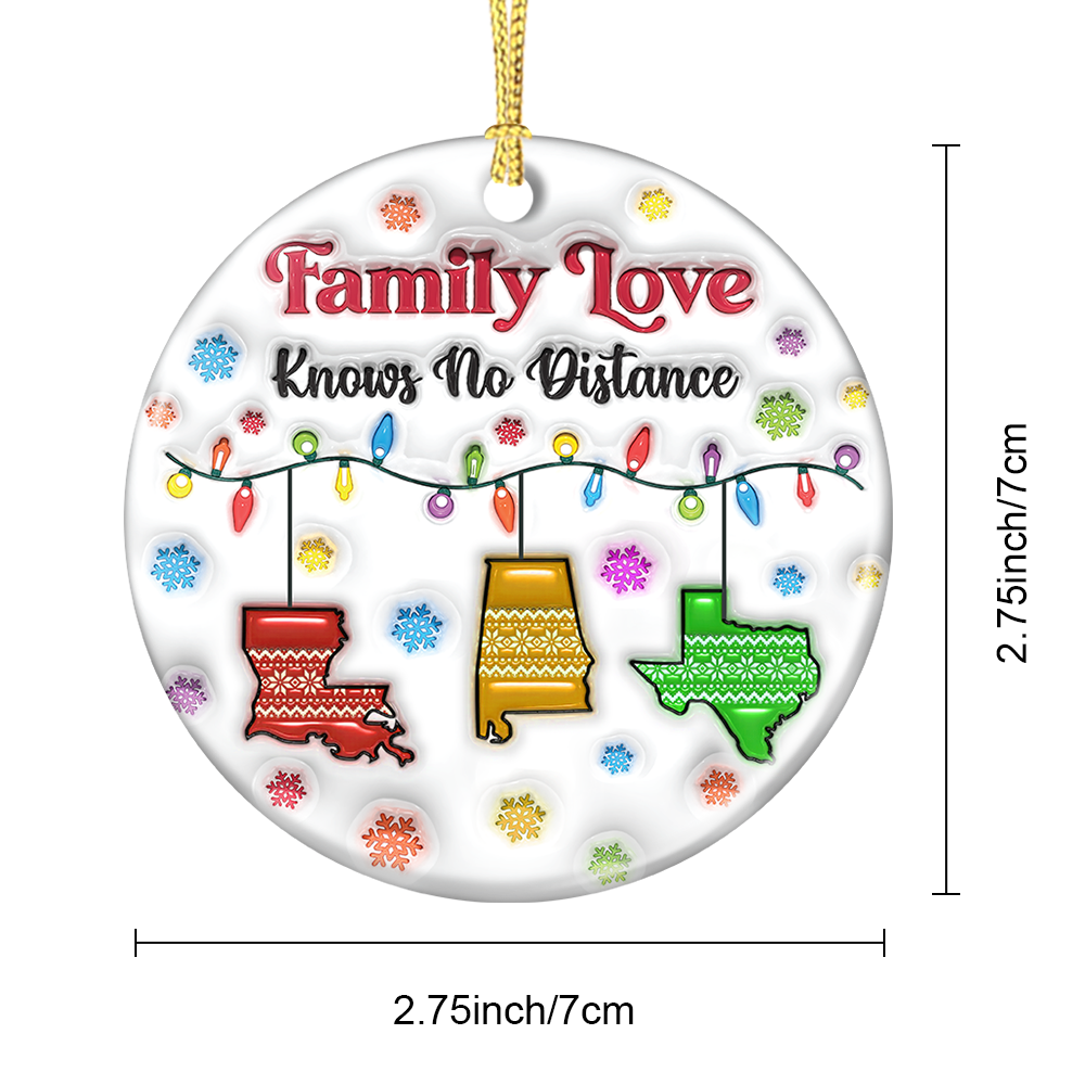 Personalized "Our New Home" Christmas Ornament for family, a custom ceramic circle gift.