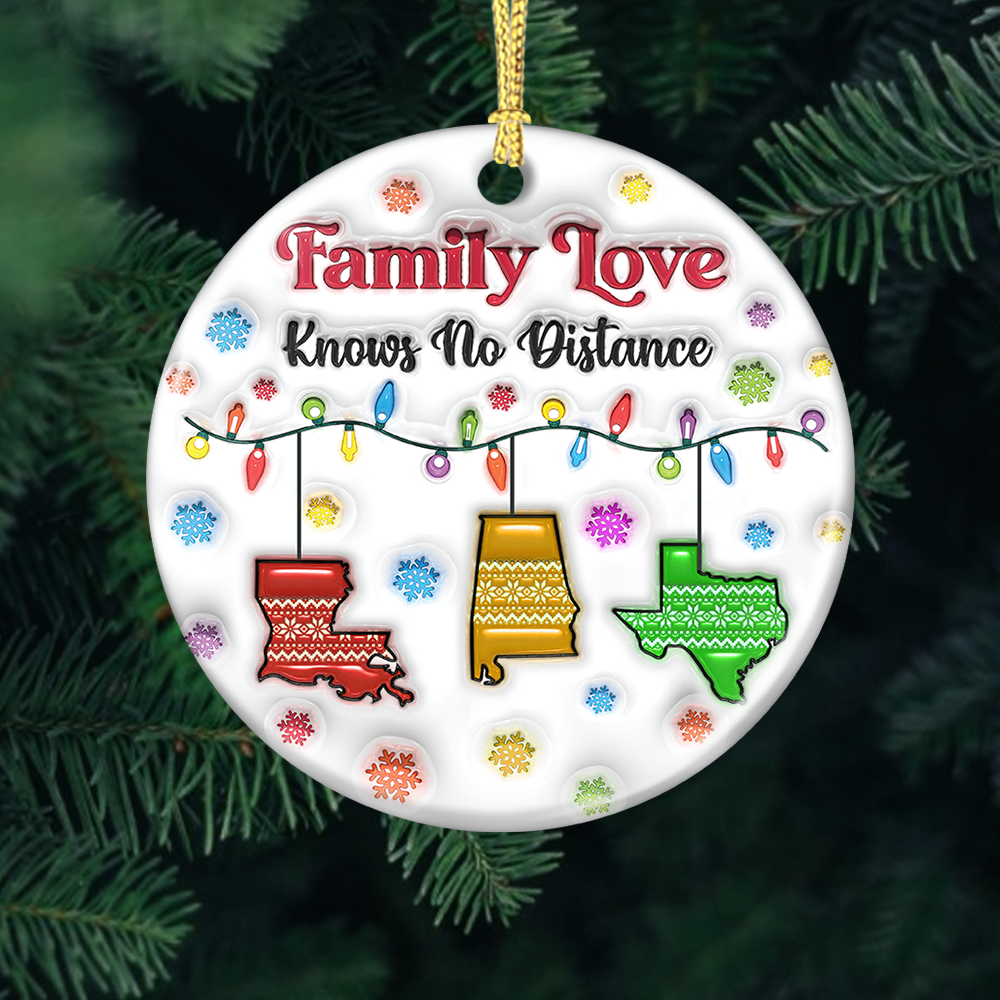 Personalized "Our New Home" Christmas Ornament for family, a custom ceramic circle gift.