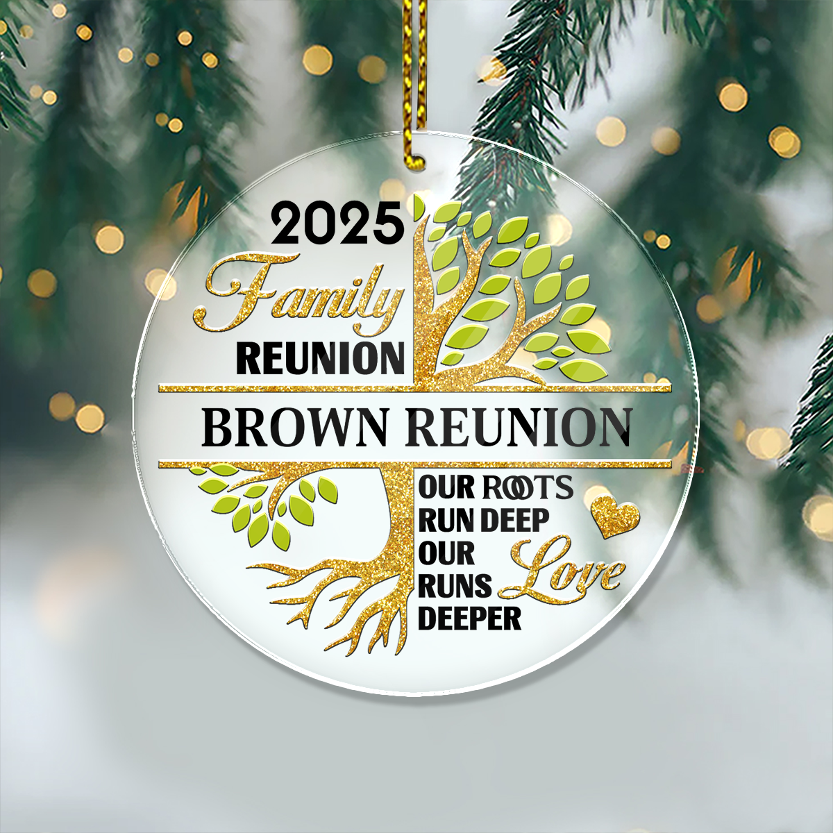 Personalized acrylic ornament with "Our Roots Run Deep" design, perfect for family and gifting.