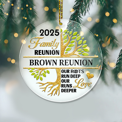 Personalized acrylic ornament with "Our Roots Run Deep" design, perfect for family and gifting.