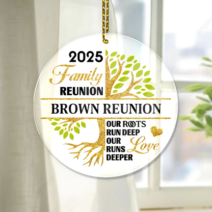 Personalized acrylic ornament with "Our Roots Run Deep" design, perfect for family and gifting.
