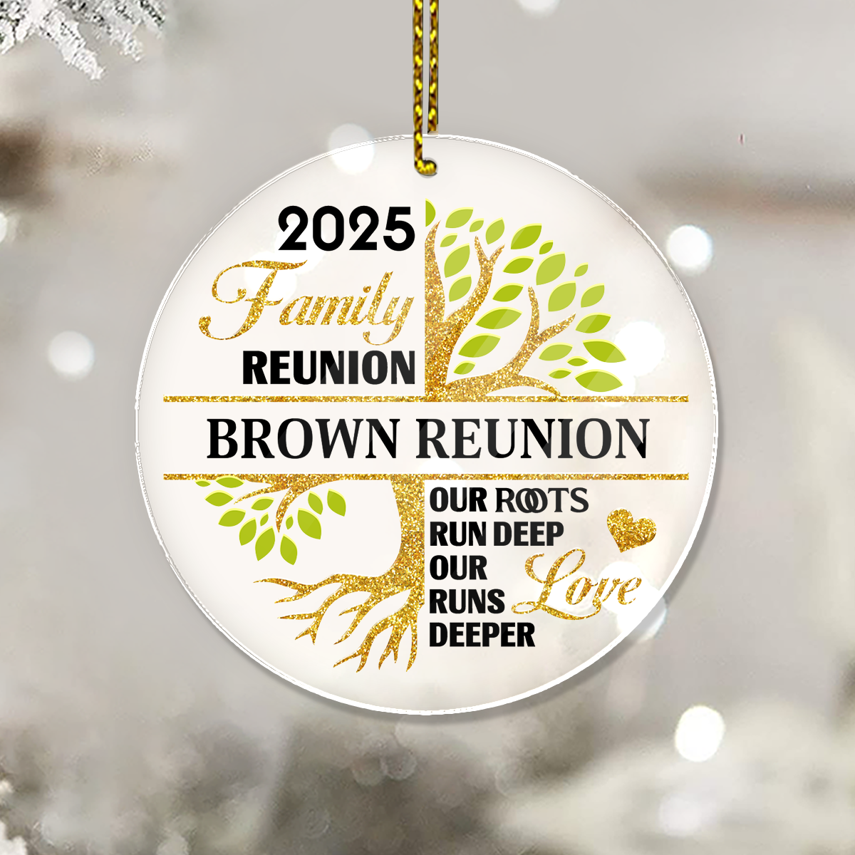 Personalized acrylic ornament with "Our Roots Run Deep" design, perfect for family and gifting.