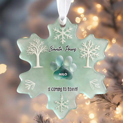 Personalized paw prints sea glass ornament; custom acrylic 2-layered pet memorial.