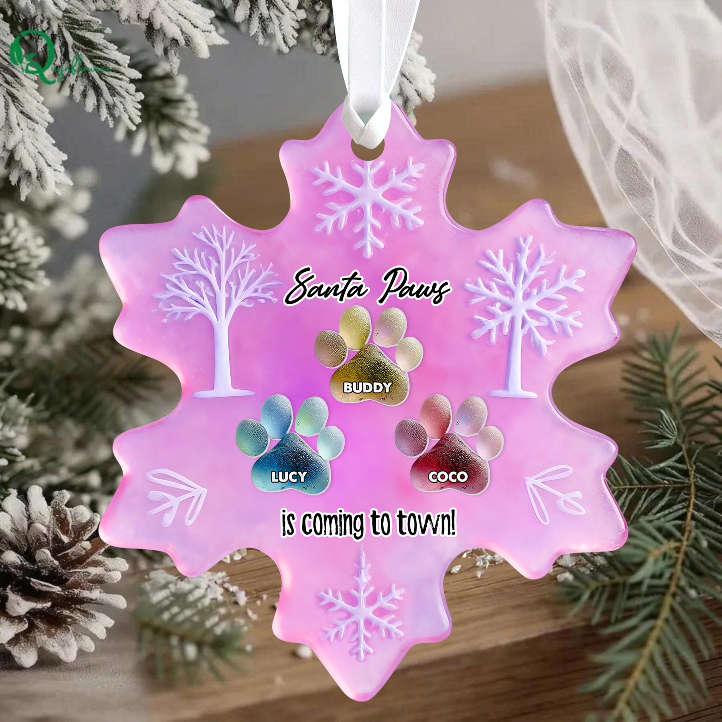 Personalized paw prints sea glass ornament; custom acrylic 2-layered pet memorial.