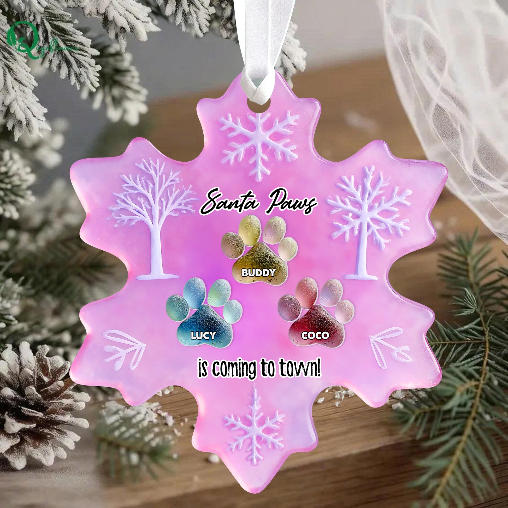 Personalized paw prints sea glass ornament; custom acrylic 2-layered pet memorial.