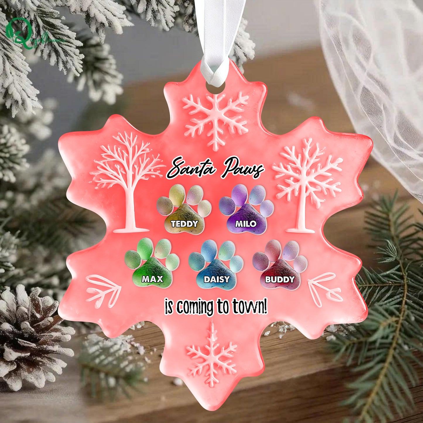 Personalized paw prints sea glass ornament; custom acrylic 2-layered pet memorial.