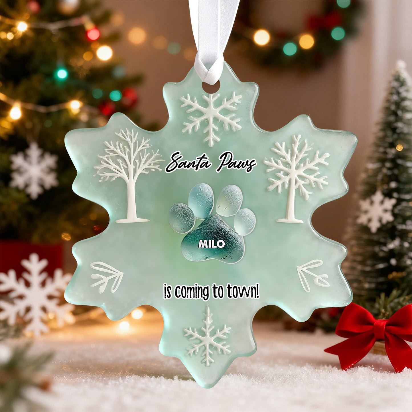 Personalized paw prints sea glass ornament; custom acrylic 2-layered pet memorial.