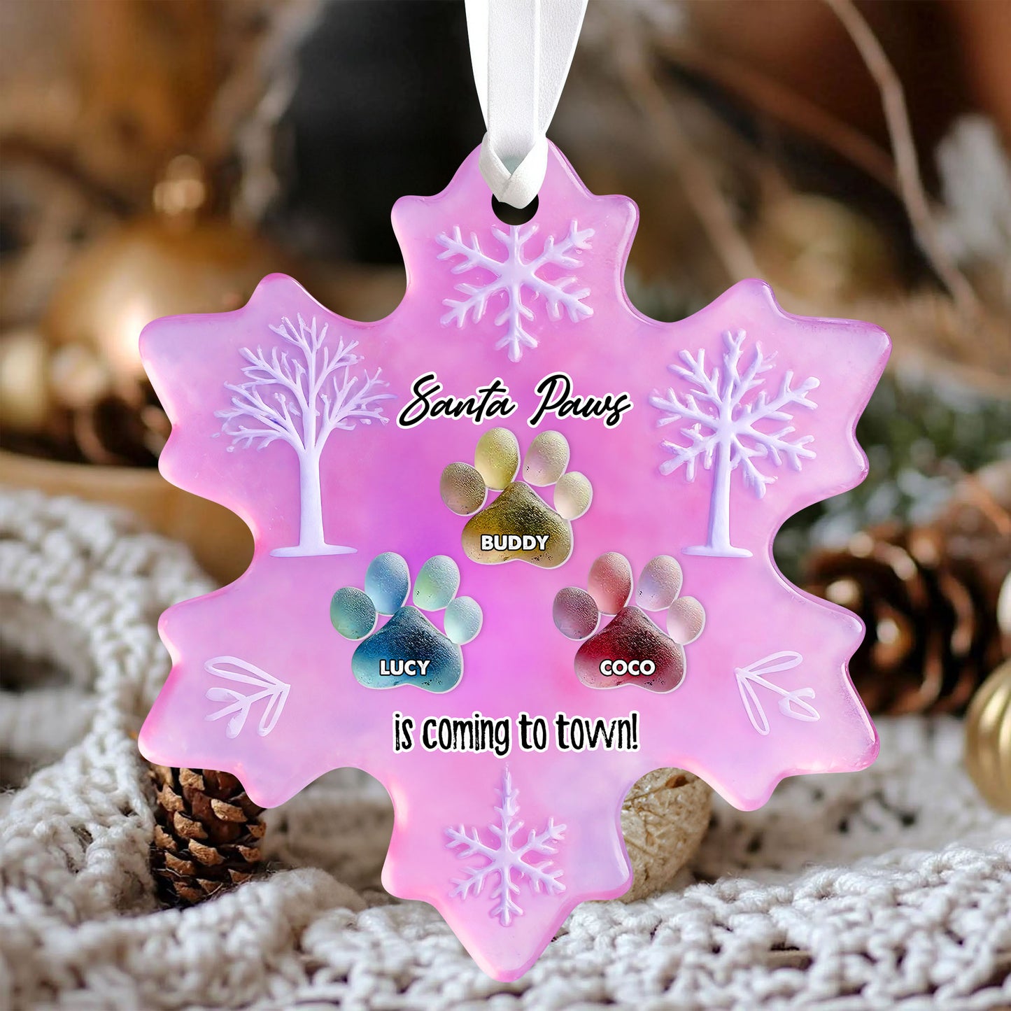 Personalized paw prints sea glass ornament; custom acrylic 2-layered pet memorial.