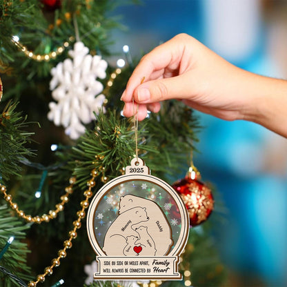Personalized Bear Family Ornament: Custom Hologram 2-Layered Keepsake, connected by heart.