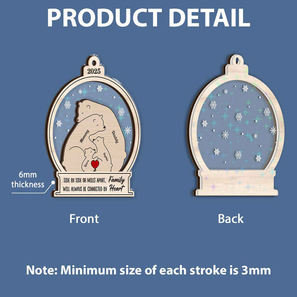 Personalized Bear Family Ornament: Custom Hologram 2-Layered Keepsake, connected by heart.