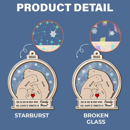 Personalized Bear Family Ornament: Custom Hologram 2-Layered Keepsake, connected by heart.